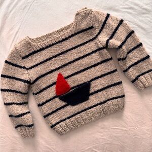 Hand knit striped sailboat nautical soft striped toddler sweater